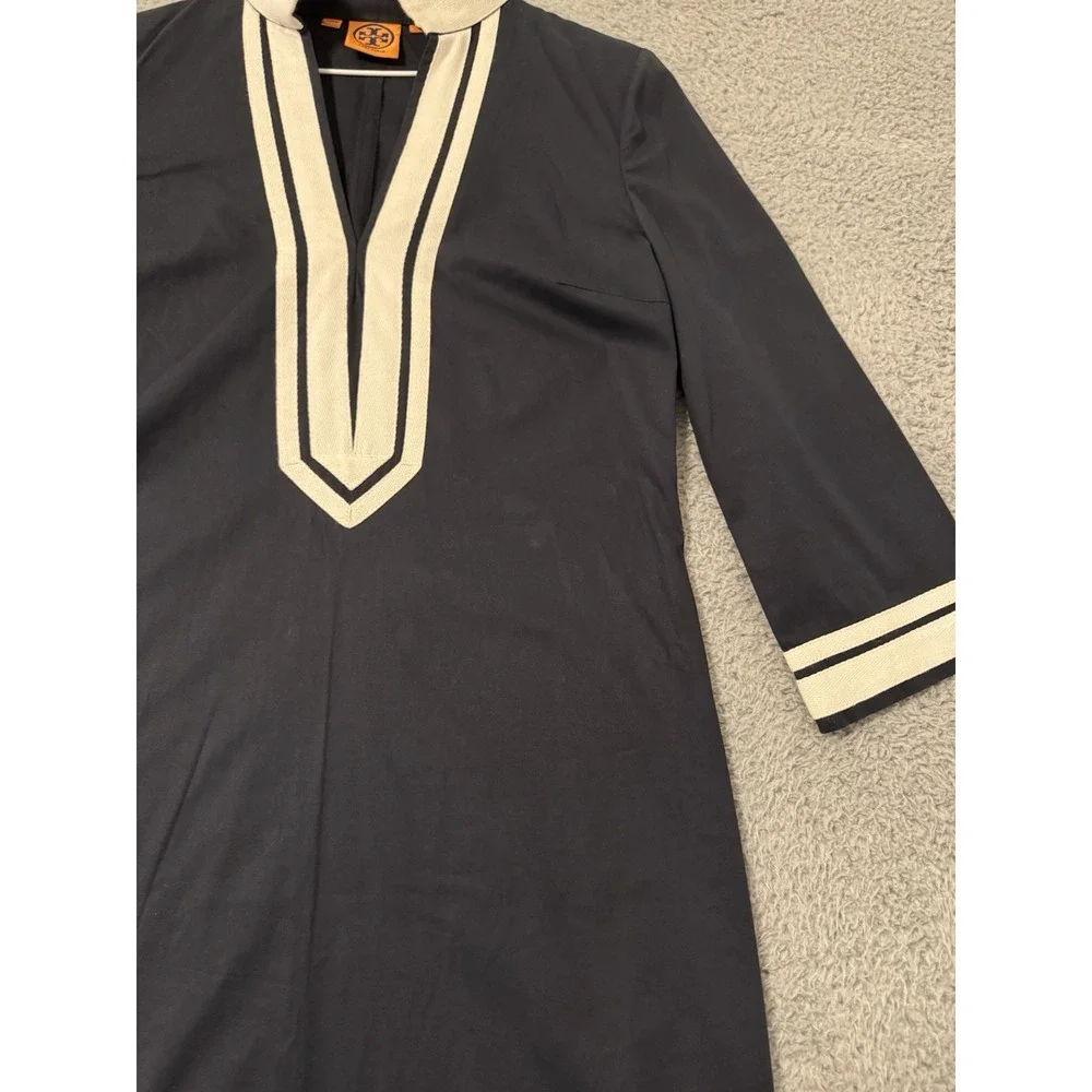 TORY BURCH Navy White Tory Tunic Dress Size 2 Cruise Resort‎